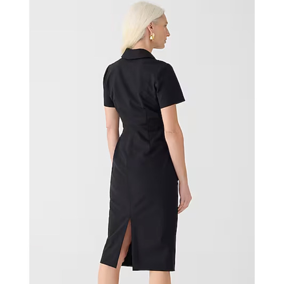 NWT J. Crew Collared Sheath Dress 0 Black Gold Buttons Wool Stretch BY788 J.Crew - Picture 2 of 5